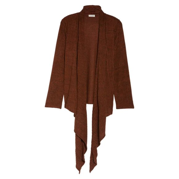 Cozy Ribbed Tie Cardigan — Rust Brown Loveapella Knit 1X - Picture 6 of 14